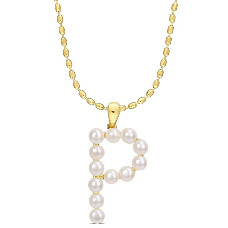 Collier initiale de Miabella avec perles culture d'eau douce en argent sterling plaqué en jaune