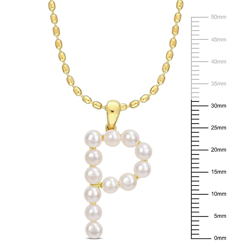 Collier initiale de Miabella avec perles culture d'eau douce en argent sterling plaqué en jaune