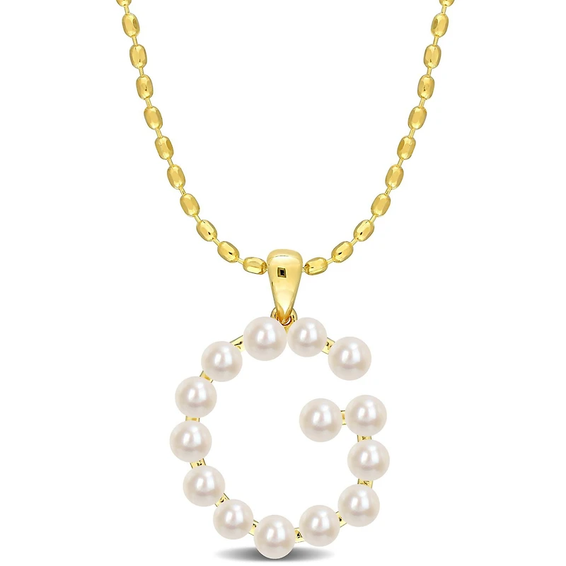 Collier initiale de Miabella avec perles culture d'eau douce en argent sterling plaqué en jaune