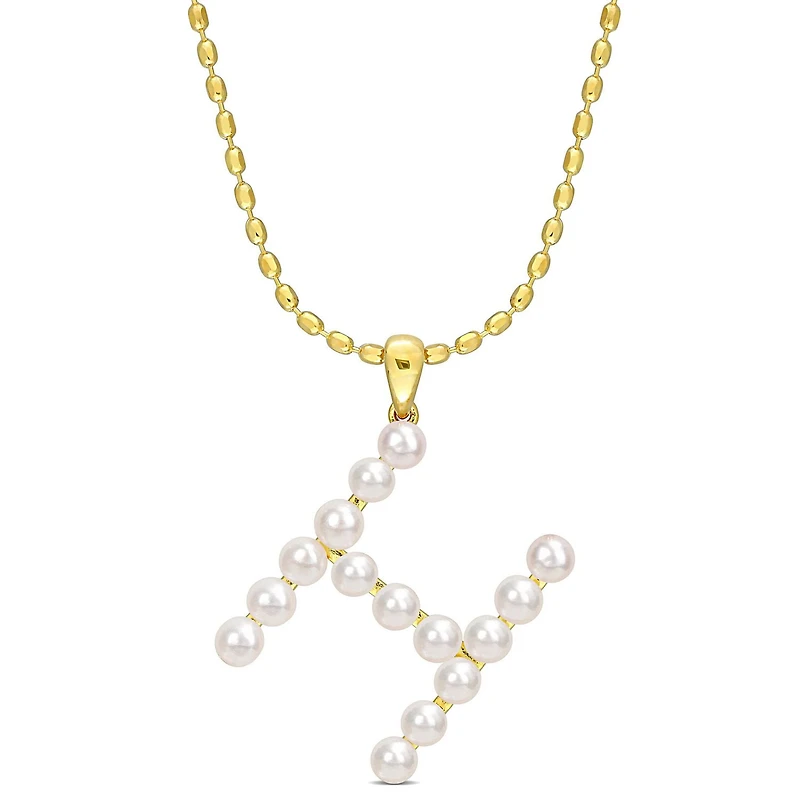 Collier initiale de Miabella avec perles culture d'eau douce en argent sterling plaqué en jaune