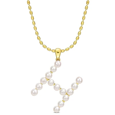Miabella Cultured Freshwater Pearl Yellow Plated Sterling Silver Initial Necklace