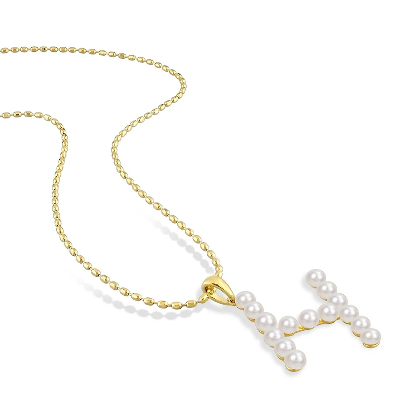 Collier initiale de Miabella avec perles culture d'eau douce en argent sterling plaqué en jaune