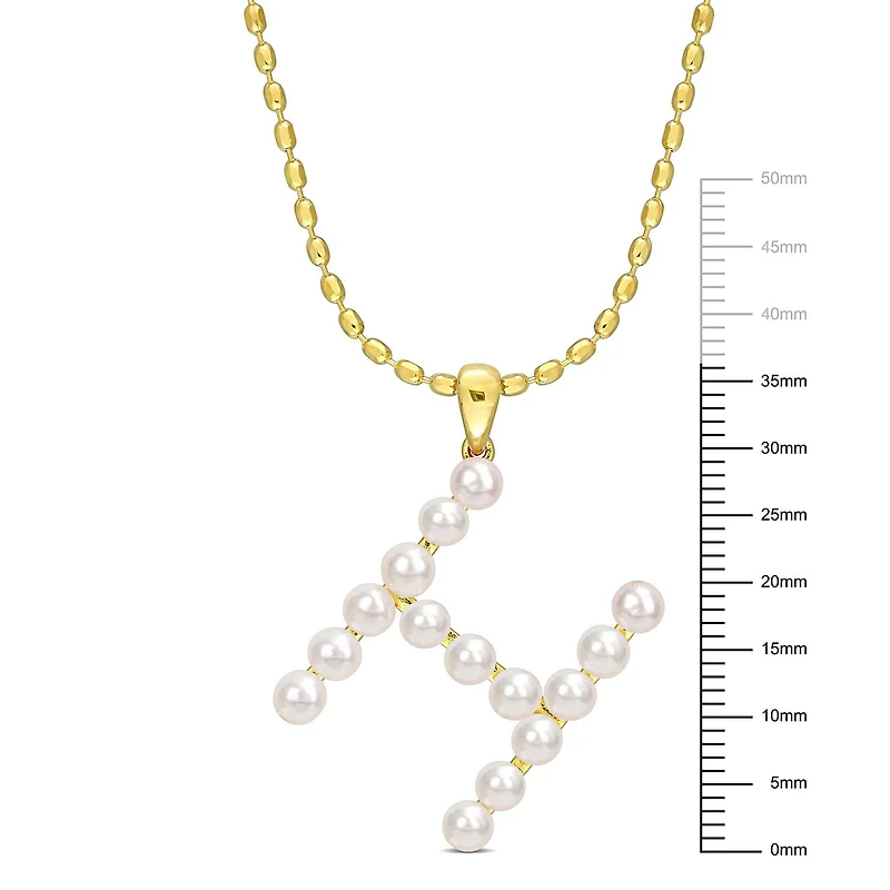 Collier initiale de Miabella avec perles culture d'eau douce en argent sterling plaqué en jaune