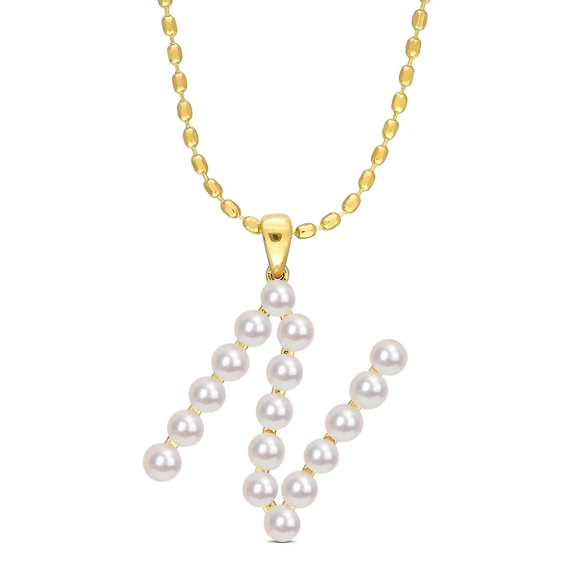 Collier initiale de Miabella avec perles culture d'eau douce en argent sterling plaqué en jaune