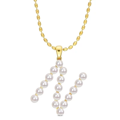 Collier initiale de Miabella avec perles culture d'eau douce en argent sterling plaqué en jaune