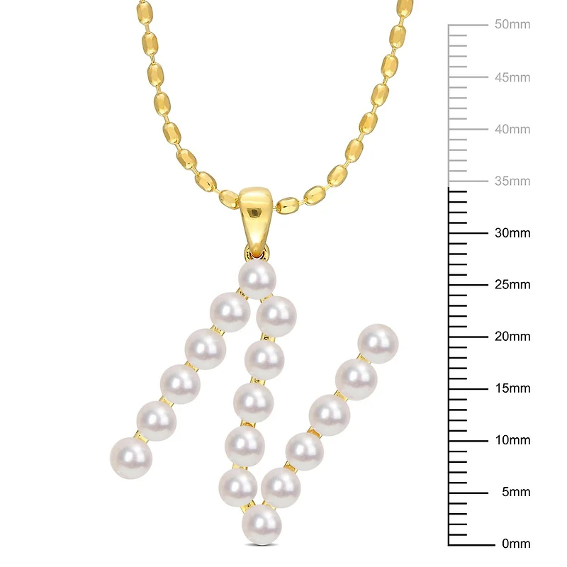 Collier initiale de Miabella avec perles culture d'eau douce en argent sterling plaqué en jaune