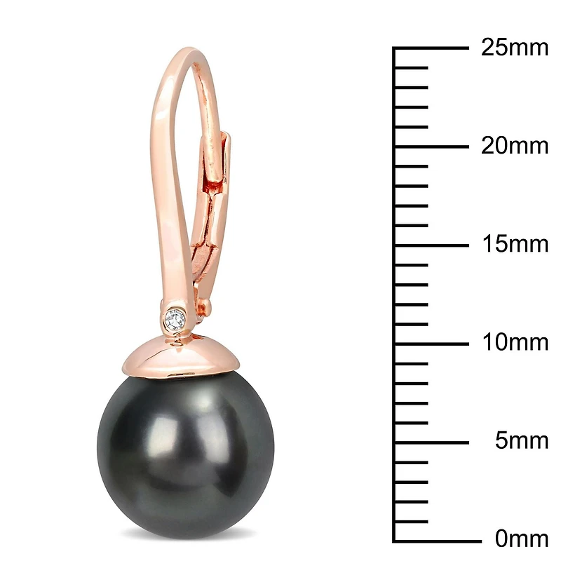 Miabella Tahitian Cultured Pearl and Diamond Accent Rose Gold Flash Plated Sterling Silver Leverback Earrings