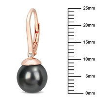 Miabella Tahitian Cultured Pearl and Diamond Accent Rose Gold Flash Plated Sterling Silver Leverback Earrings