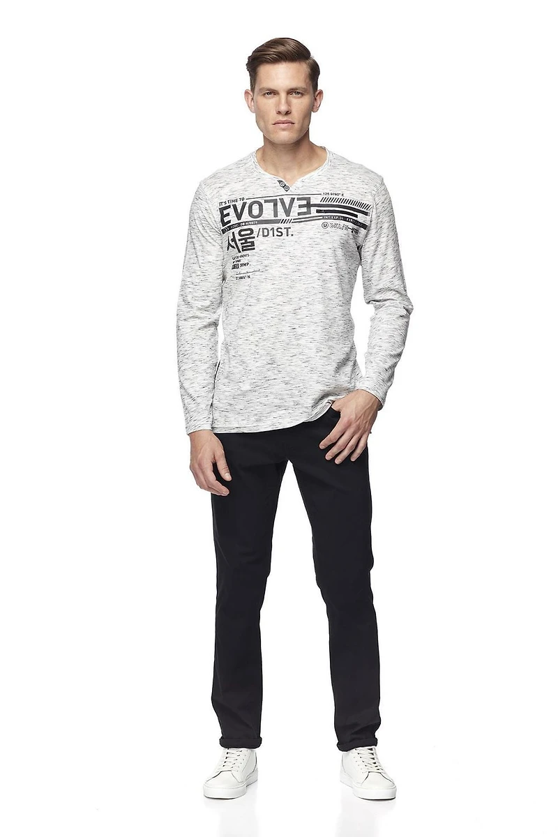 Henley graphique  Dark Black à manches longues pour hommes