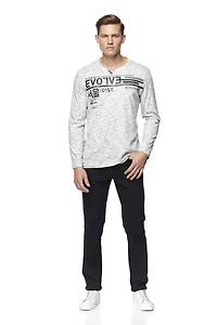Henley graphique  Dark Black à manches longues pour hommes