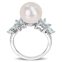 Bague fleur Miabella en argent sterling avec perles culture d'eau douce aigue-marine et diamant 1/10 CT P.T.