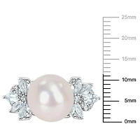 Bague fleur Miabella en argent sterling avec perles culture d'eau douce aigue-marine et diamant 1/10 CT P.T.