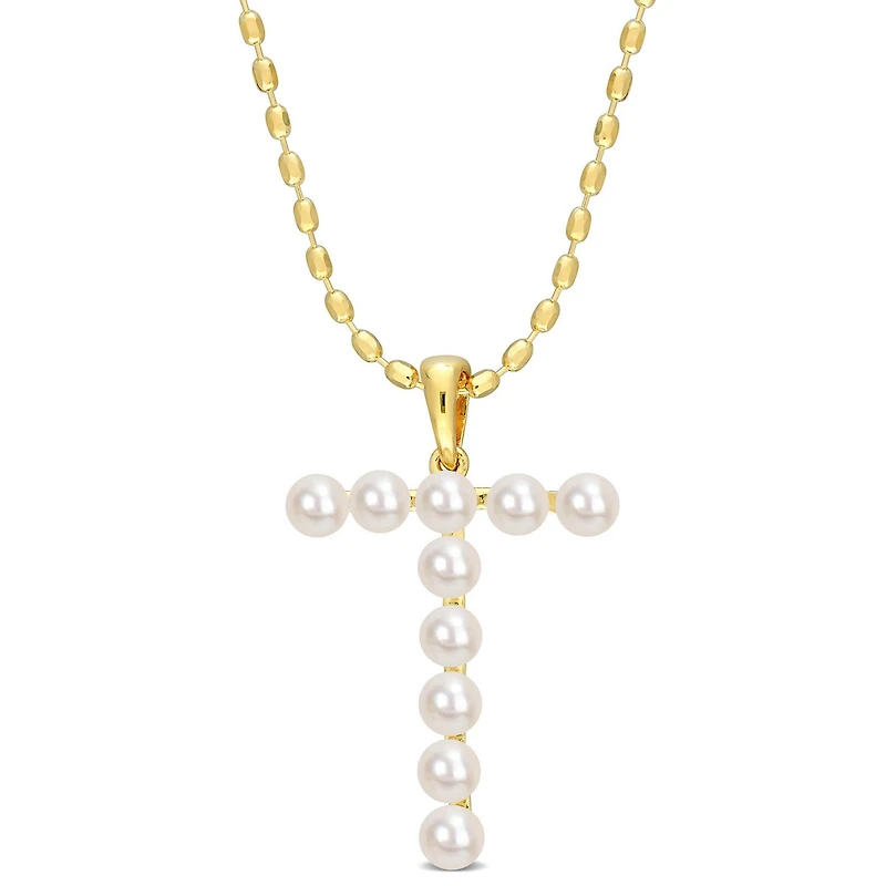 Collier initiale de Miabella avec perles culture d'eau douce en argent sterling plaqué en jaune