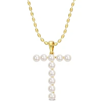 Collier initiale de Miabella avec perles culture d'eau douce en argent sterling plaqué en jaune