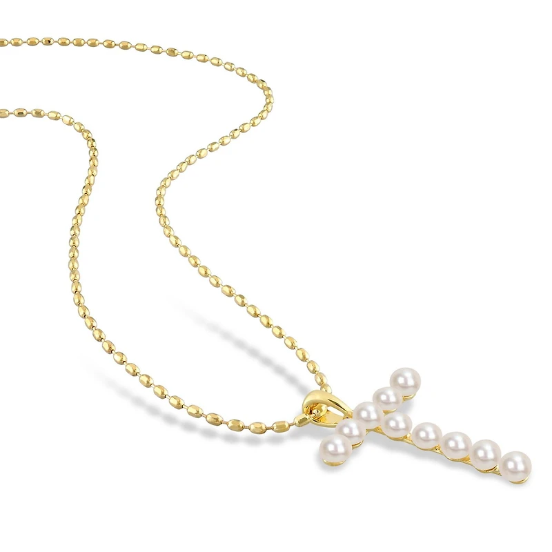 Collier initiale de Miabella avec perles culture d'eau douce en argent sterling plaqué en jaune
