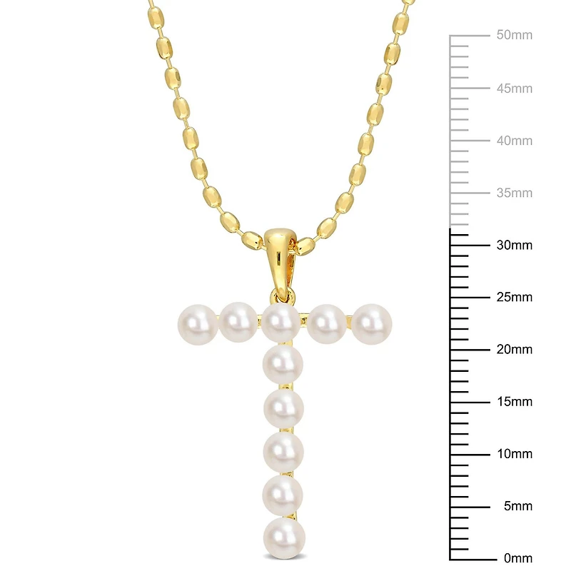 Collier initiale de Miabella avec perles culture d'eau douce en argent sterling plaqué en jaune