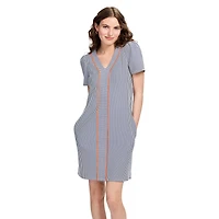 IZOD ARIELA SEERSUCKER FLARED SHORT SLEEVE DRESS