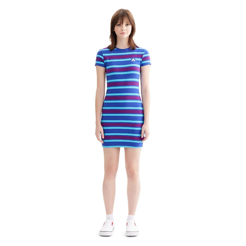 AIRWALK WOMENS RIBBED STRIPE DRESS IN MAGENTA