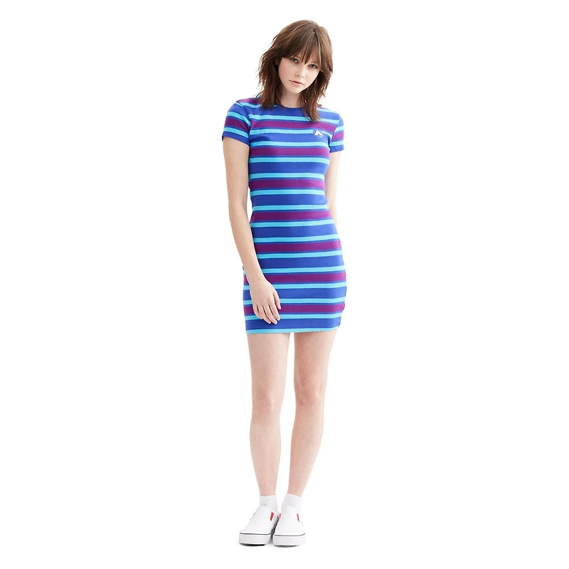 AIRWALK WOMENS RIBBED STRIPE DRESS IN MAGENTA