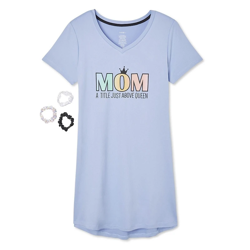 George Women's Graphic Print Nightshirt and Scrunchies Set