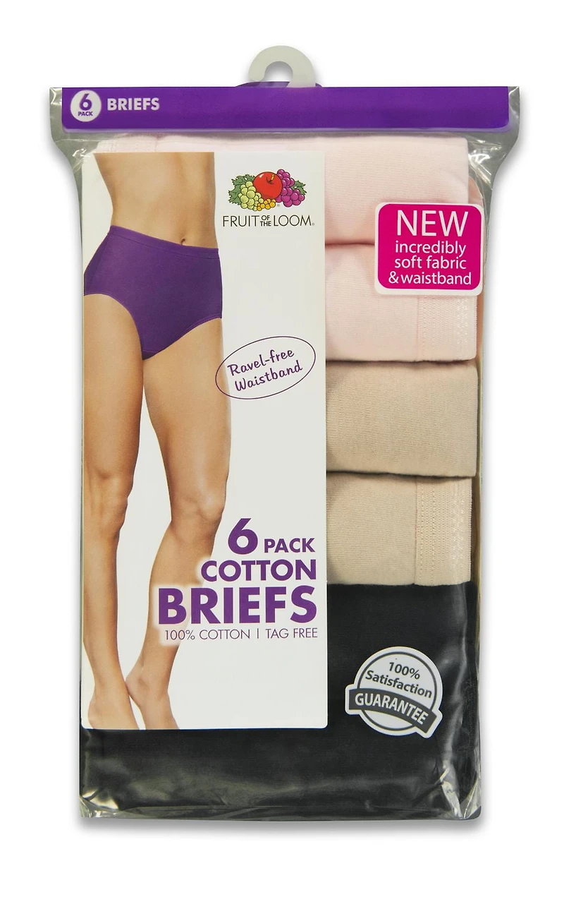Fruit of the Loom Ladies Bodytone Cotton Briefs, 6-Pack