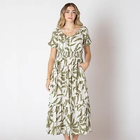 Devoted Robe florale longueur mollet avec manches courtes à volants