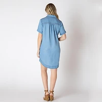 Devoted short sleeve denim mini dress
