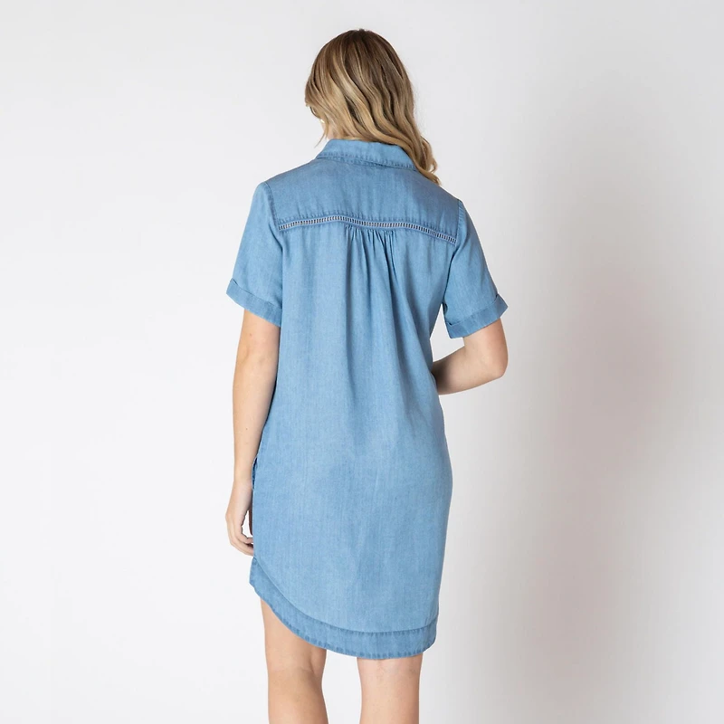 Devoted short sleeve denim mini dress