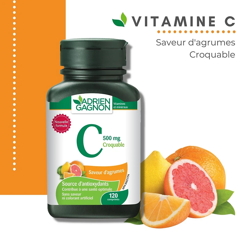 Adrien Gagnon-Vitamine C Croquable d'Agrumes, 500 mg