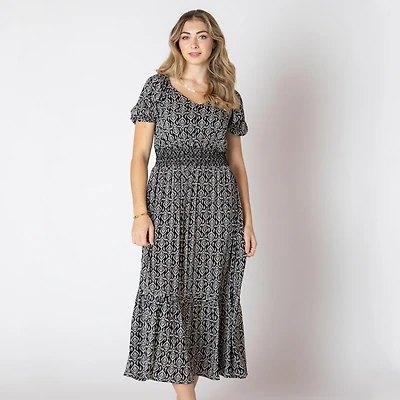 Devoted Robe florale longueur mollet avec manches courtes à volants