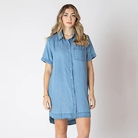Devoted short sleeve denim mini dress