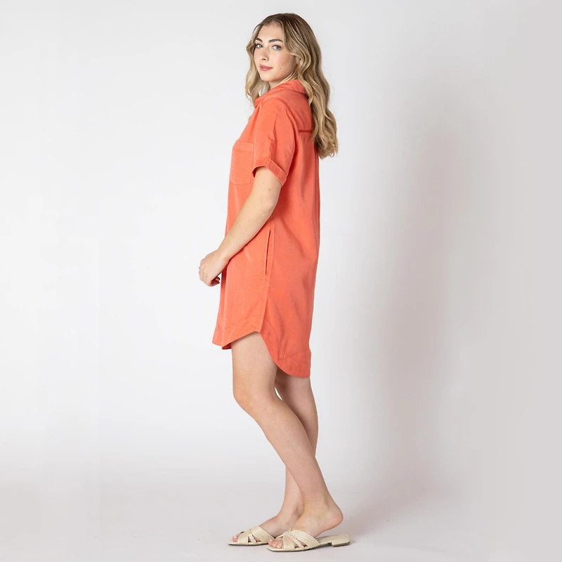 Devoted short sleeve denim mini dress