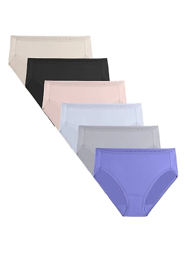 CULOTTES MICROFIBRE À HAUTE DÉCOUPE POUR FEMMES, ASSORTI PAQUET DE 6