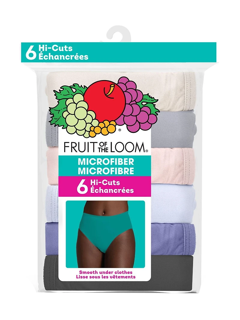 LADIES MICROFIBER HI-CUT, ASSORTED 6PK
