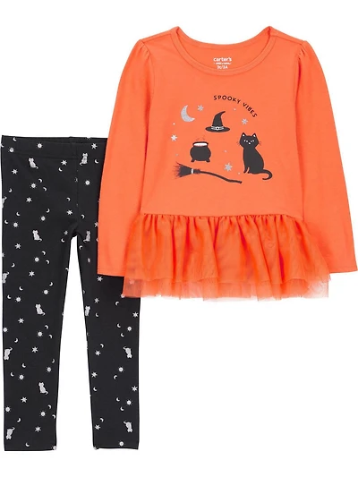 Carter's Child of Mine Toddler Girls' 2-Piece Orange Cat Set, Sizes: 2T - 5T