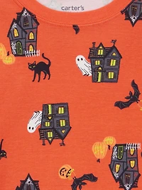 Carter's Child of Mine Big Kid Unisex 2-Piece Pajama - Orange Haunted House, Sizes: 5-12