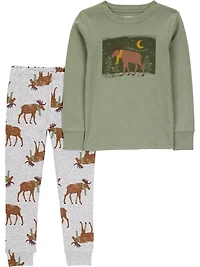 Carter's Child of Mine Toddler Boys' 2-Piece Pajama - Green Moose, Sizes: 6/9 Months 5T