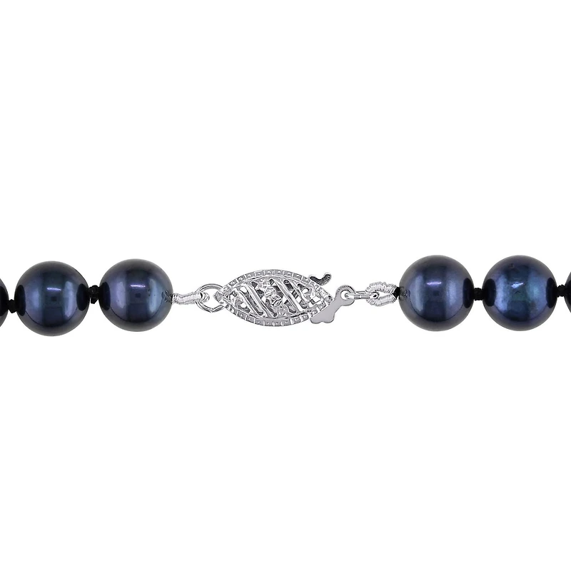 Asteria 6.5-7mm Black Cultured Pearl 14K White Gold Set of Strand Necklace and Stud Earrings