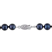 Asteria 6.5-7mm Black Cultured Pearl 14K White Gold Set of Strand Necklace and Stud Earrings