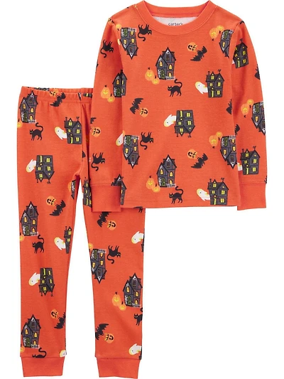 Carter's Child of Mine Toddler Unisex 2-Piece Pajama - Orange Haunted House, Sizes: 6/9 Months 5T