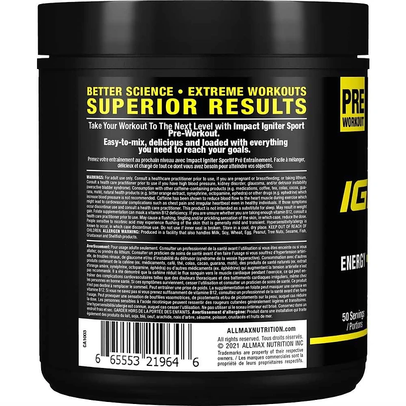 Allmax Impact Sport bleu rasp pré-entraînement