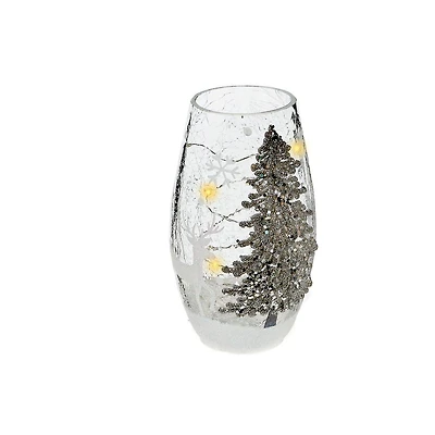 Shimmery Tree Oblong Glass Decor With Led