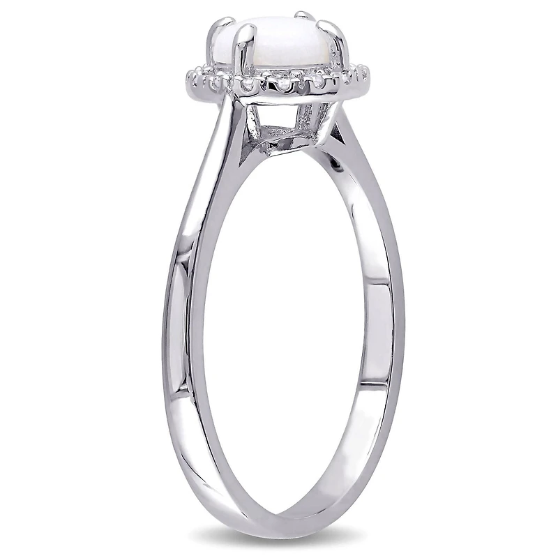 Bague cocktail en forme d'auréole  avec opale 0,50 ct PBT et accents de diamants en argent sterling