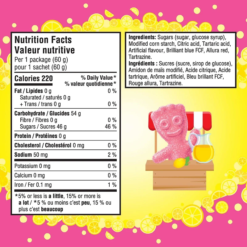 Friandises SOUR PATCH KIDS à saveur de limonade, surets, puis sucrés, Préparé au Canada 60 g