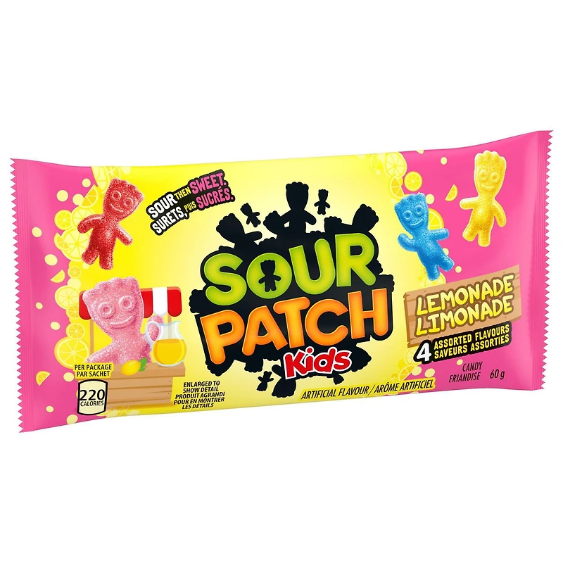 SOUR PATCH KIDS, Lemonade Flavour Candy, Sour then Sweet, Prepared in Canada, 60 g