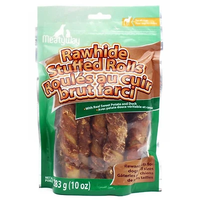 Gâteries Meatyway en roulés de cuir brut farci pour chiens