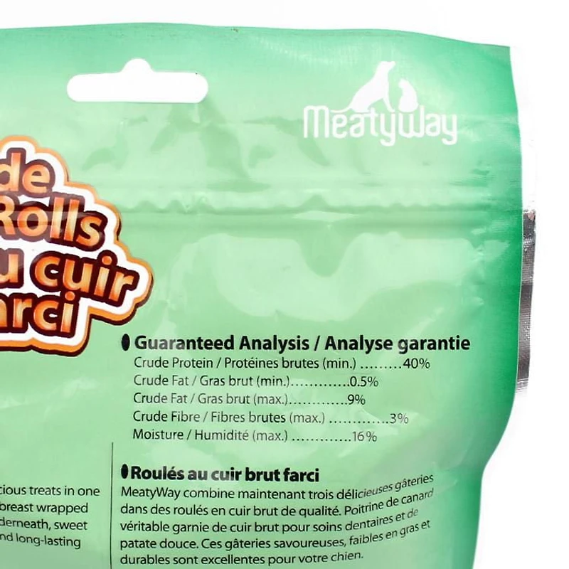 Gâteries Meatyway en roulés de cuir brut farci pour chiens