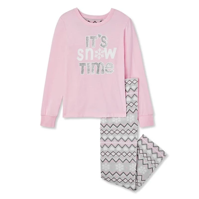 George Girls' Long Sleeve Tee and Microfleece Pant 2-Piece PJ Set