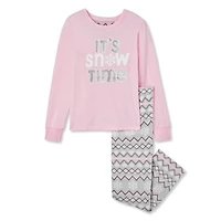George Girls' Long Sleeve Tee and Microfleece Pant 2-Piece PJ Set