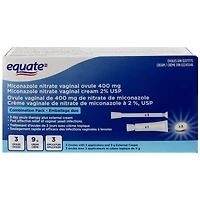 Equate Miconazole nitrate vaginal ovule 400 mg, Miconazole nitrate vaginal cream 2% USP, 3 DAY OVULE THERAPY plus EXTERNAL CREAM